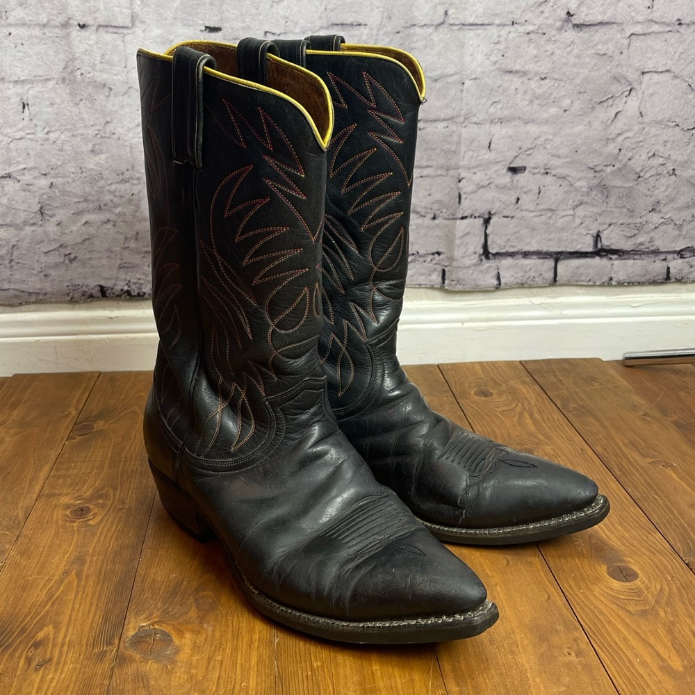 Vintage Justin Boots black mens size 9.5 western cowboy boots